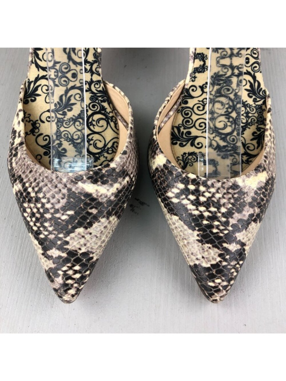 Talbots Women's 9W WIDE Brown Cream Leather Snakeskin Slingback Pumps BRAZIL - Picture 4 of 14